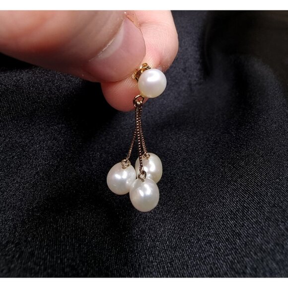 Vintage 14K Solid Gold Freshwater Pearl Dangle Earrings - Picture 4 of 4